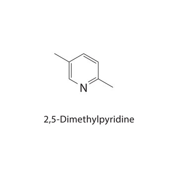 2,5-Dimethylpyridine skeletal structure. pyridine compound schematic illustration. Simple diagram, chemical formula.