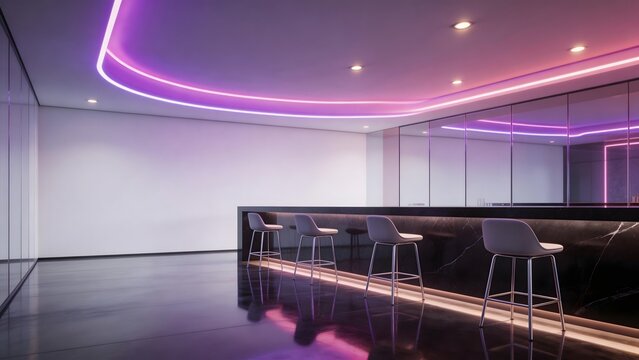 Modern bar interior with neon lighting
