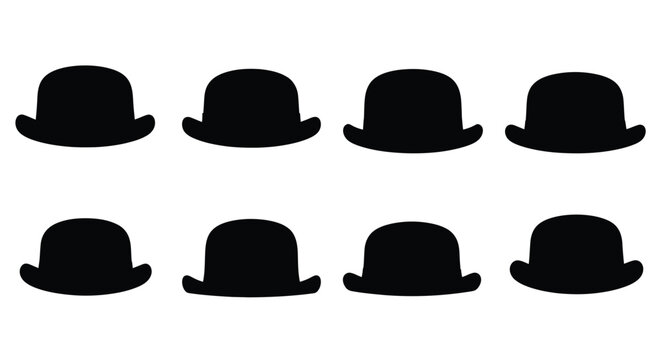 Collection of bowler hats displayed as a dark striking silhouette