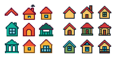 Fototapeta premium Home icons with house window door pixel