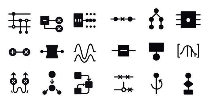 Technology icons with circuit chip node minimal