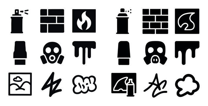 Street art icons with spray can mask brick bold
