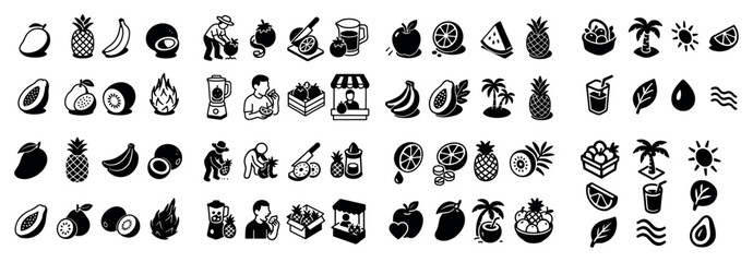 Naklejka premium Tropical icons with pineapple banana apple colorful