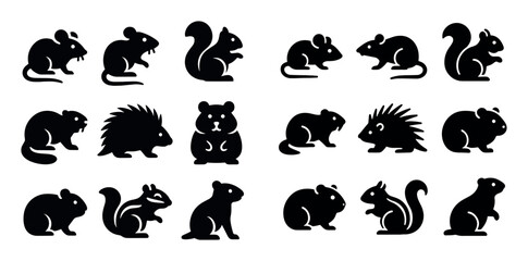 Fototapeta premium Animal icons with mouse squirrel porcupine silhouette