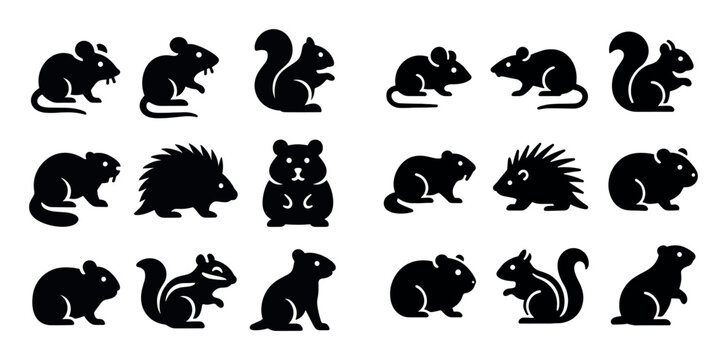 Animal icons with mouse squirrel porcupine silhouette