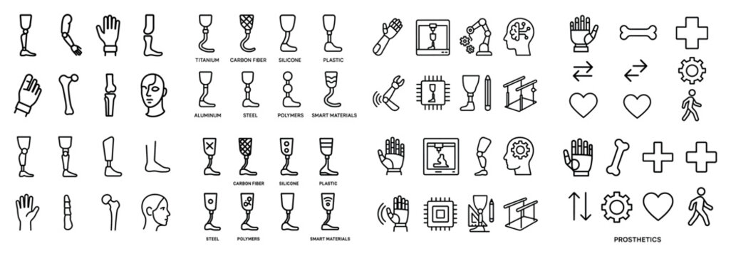 Medical icons with prosthetic limbs and tools minimal