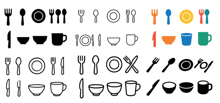 Dining icons with fork and spoon flat