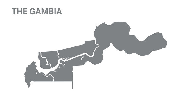 A grayscale silhouette map of the gambia showcasing its unique riverine geography high quality professional detailed