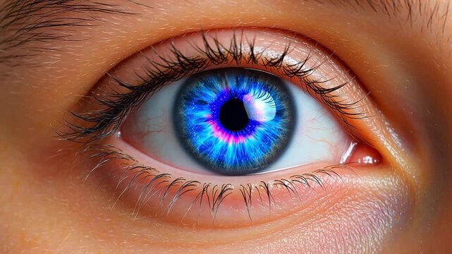 Closeup of a human eye with blue iris symbolizing peace, mindfulness, and relaxation