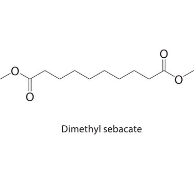 Dimethyl sebacate skeletal structure. ester compound schematic illustration. Simple diagram, chemical formula.