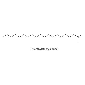 Dimethylstearylamine skeletal structure. amine compound schematic illustration. Simple diagram, chemical formula.