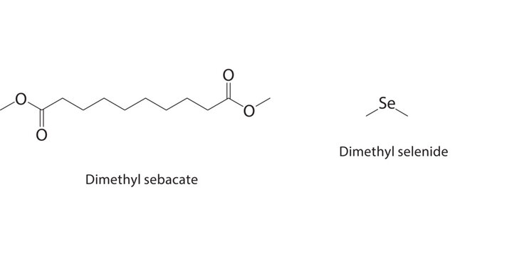 Dimethyl selenide skeletal structure. selenide compound schematic illustration. Simple diagram, chemical formula.