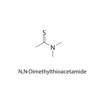 N,N-Dimethylthioacetamide skeletal structure. thioamide compound schematic illustration. Simple diagram, chemical formula.