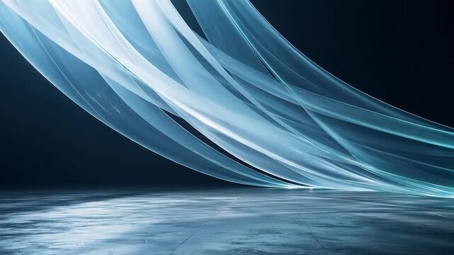 Abstract flowing light ribbons on reflective surface emphasizing urban lifestyle and city dynamics