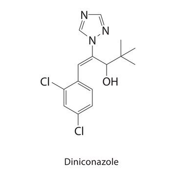 Diniconazole skeletal structure. triazole compound schematic illustration. Simple diagram, chemical formula.