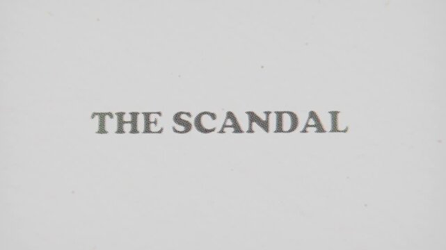 CMYK Halftone Text The Scandal Printed on Changing Paper with Vintage Stop Motion Effect.