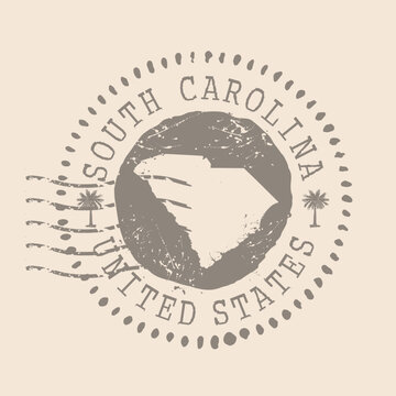 Stamp Postal of South Carolina is State of USA. Map Silhouette rubber Seal.  Design Retro Travel. Seal  Map of South Carolina grunge  for your design. United States. EPS10