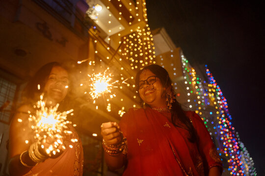 Diwali Celebration of Lights with Sparklers  in a Vibrant Setting