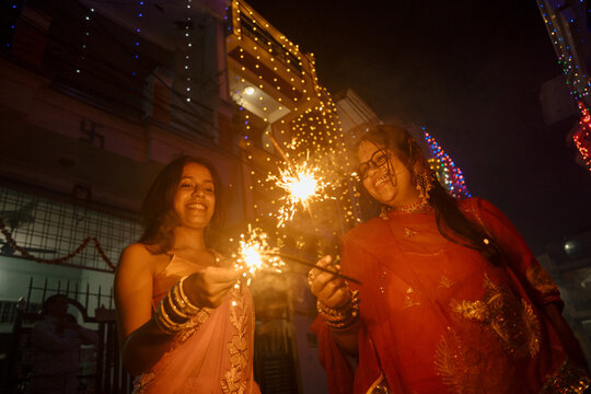 Diwali Celebration With Friends During a Festival Night