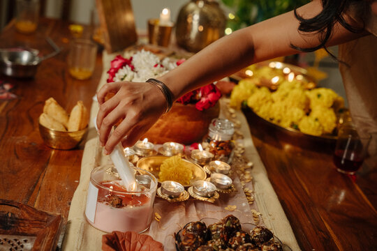 Diwali celebration of Tradition With Food and Offerings at a Gathering