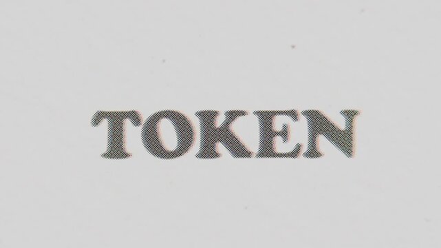 CMYK Halftone Text Token Printed on Changing Paper with Vintage Stop Motion Effect.