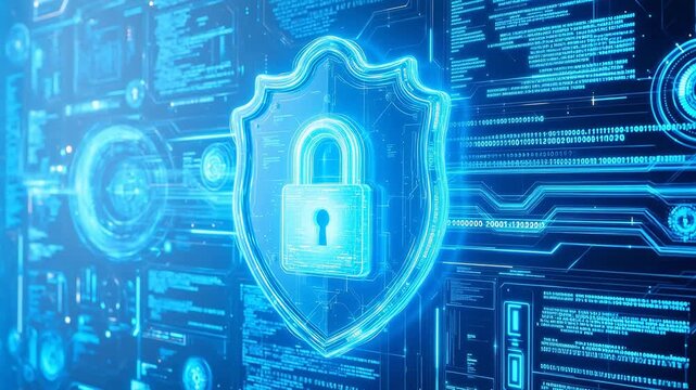 Digital security shield with padlock emphasizing family bonds and togetherness