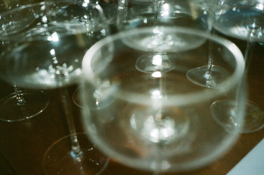 Glass reflections on a dinner table