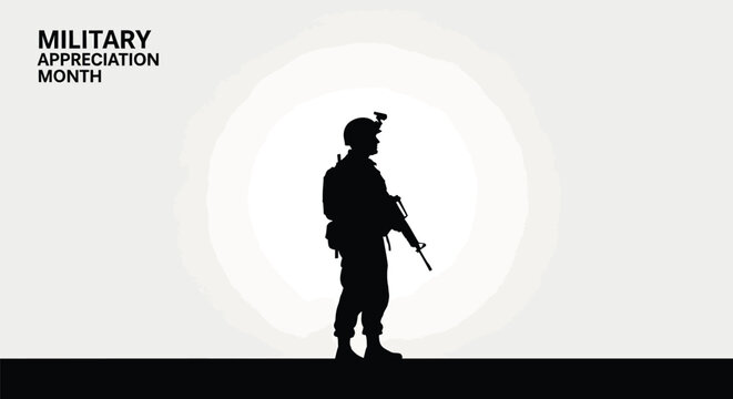 Military Appreciation Month Silhouette of a Soldier Holding a Rifle