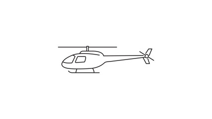 Minimalist Helicopter Side View Vector Icon Illustration with Editable Stroke. Clean Black Line Art of a Chopper for Aviation, Transport, and Travel Design Projects on a White Background. © Khan