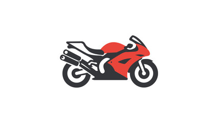 Modern flat vector icon illustration of a red and black sport motorcycle from a side view, featuring a sleek aerodynamic design, dual exhaust pipes, and racing fairing on a clean white background. © Khan