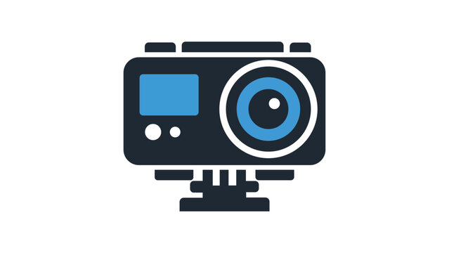 Action Camera Vector Icon Illustration: A Modern Flat Design of a Rugged Digital Video Camera for Sports and Adventure, Isolated on a White Background for Web, App, and Graphic Design Projects.