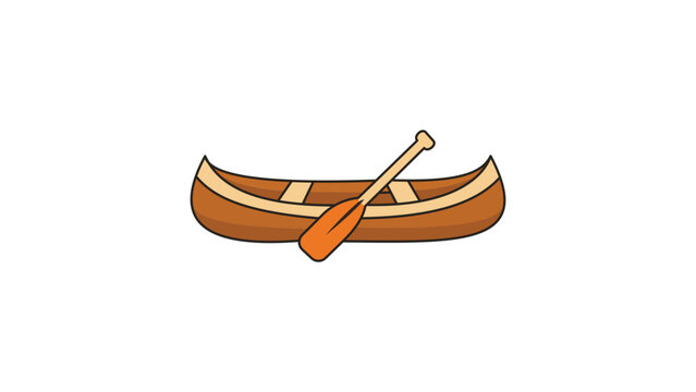 Modern Flat Wooden Canoe and Paddle Vector Icon Illustration. Minimalist outdoor adventure boat for lake and river travel. Editable stroke vector graphic for web, app, and print design projects.