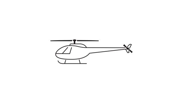 Minimalist Black Line Helicopter Vector Icon with Editable Stroke. Side View Outline Illustration of a Modern Chopper for Aviation, Transport, and Travel Designs. Scalable Graphic on White.