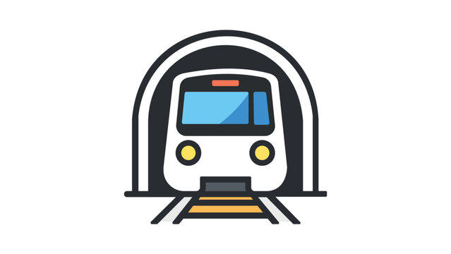 Modern flat vector icon of a subway train emerging from a tunnel, front view illustration on a white background, clean minimalist design for public transportation, metro, and urban transit.