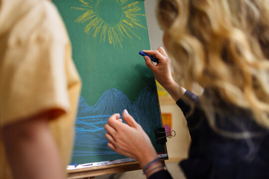Creative Chalkboard Drawing Session in Art Class