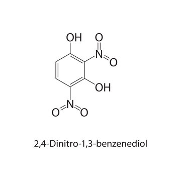 2,4-Dinitro-1,3-benzenediol skeletal structure. phenol compound schematic illustration. Simple diagram, chemical formula.