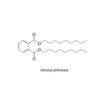 Dinonyl phthalate skeletal structure. ester compound schematic illustration. Simple diagram, chemical formula.