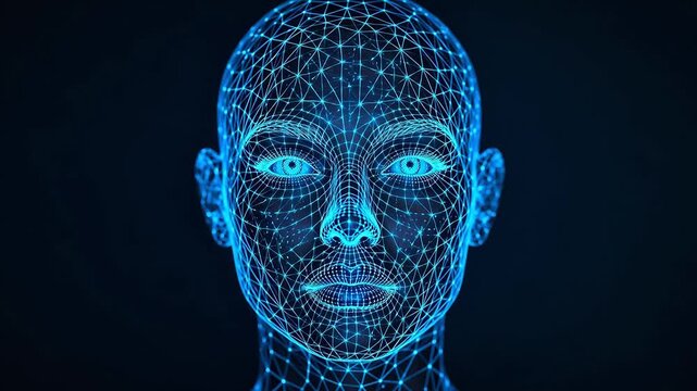 Digital wireframe human face emphasizing family bonds and togetherness