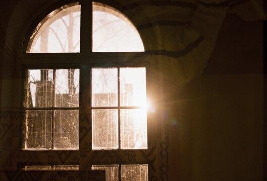 Double Exposure Window at Sunset on 35mm Film