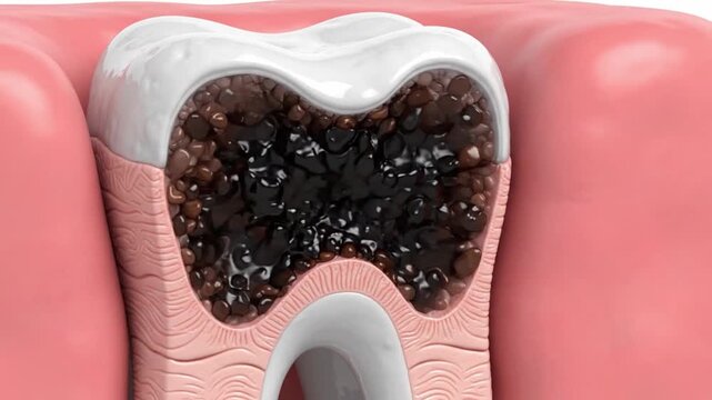 Tooth decay dental cavity enamel damage oral health gum tissue cross section dental disease tooth infection close up medical illustration dental care gum tissue anatomy dental pulp treatment hygiene
