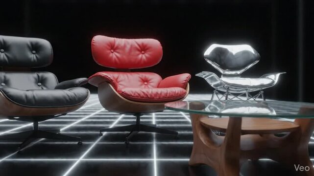 Iconic Mid-Century Modern Eames Chairs and Coffee Table