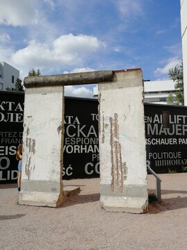 Berlin,Germany-April 2 2026: Concrete segment of Berlin Wall preserved as historical Cold War monument