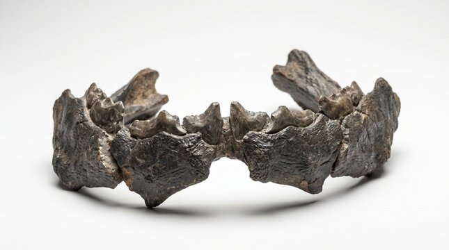 Dunkleosteus jaw plates with sharp edges and armored texture in macro detail. Isolated on White background