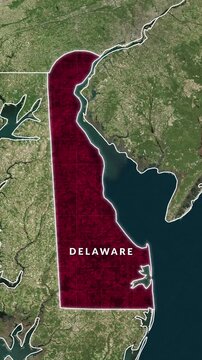 Delaware State Map Highlight Vertical Loop Animation USA Satellite View
