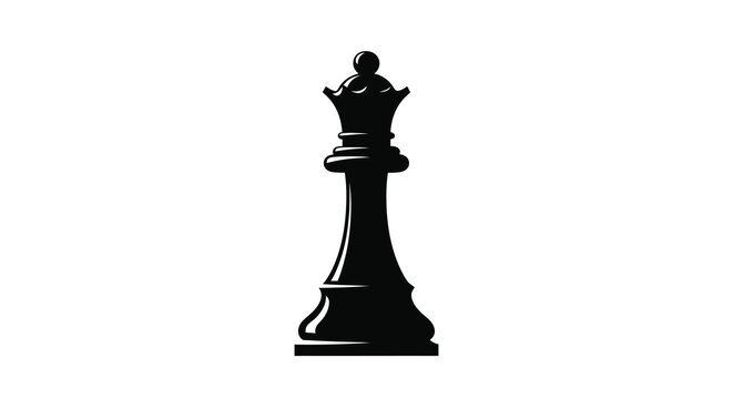 A stark black silhouette of a chess queen is displayed against a clean white background