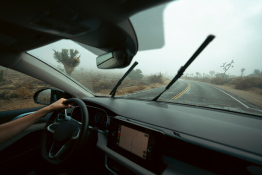 Desert drive in fog
