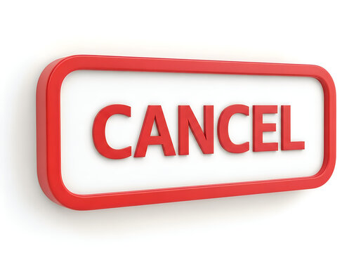 A bold red cancel button standing out in a three-dimensional view isolated on white background