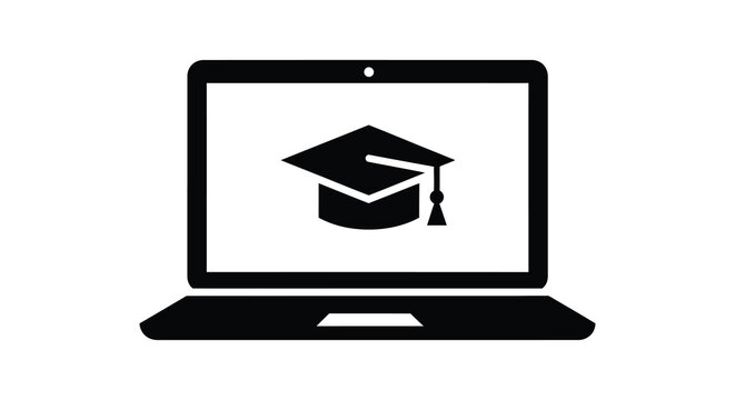 E learning icon laptop displaying a graduation cap