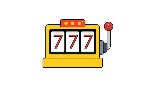Classic Slot Machine Vector Icon with 777 Jackpot Display and Red Lever, Modern Flat Illustration for Casino Gaming and Gambling Apps, Editable Stroke Line Art Isolated on White Background.