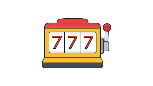 Slot Machine Vector Icon with 777 Jackpot, Modern Flat Illustration on White Background, Editable Stroke for Customizable Line Weight, Classic Casino Gambling Game Symbol for Web and App Design.